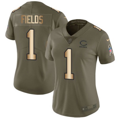 Nike Chicago Bears #1 Justin Fields OliveGold Women's Stitched NFL Limited 2017 Salute To Service Jersey
